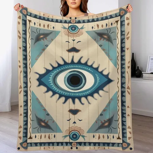 Vista 7 de Manta de mal de ojo, tribal bohemio, retro, súper suave, acogedora, cálida, manta decorativa para sala de estar, dormitorio, dormitorio