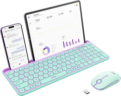 Vista 12 de seenda CTU-301 - Combo de teclado y mouse Bluetooth para iPad, color negro Bluetooth+2.4G combo with tablet holder, full-size keys and quiet