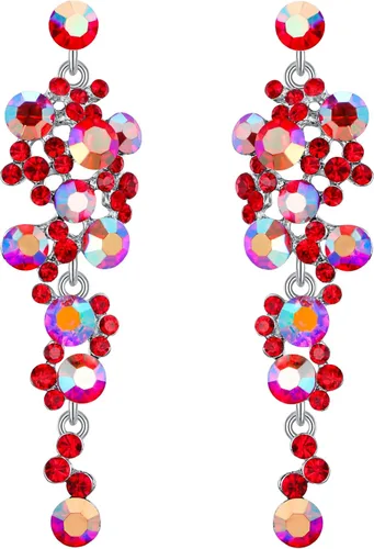 Vista 8 de Flyonce Aretes largos colgantes de cristal para mujer, bohemios, florales, para boda