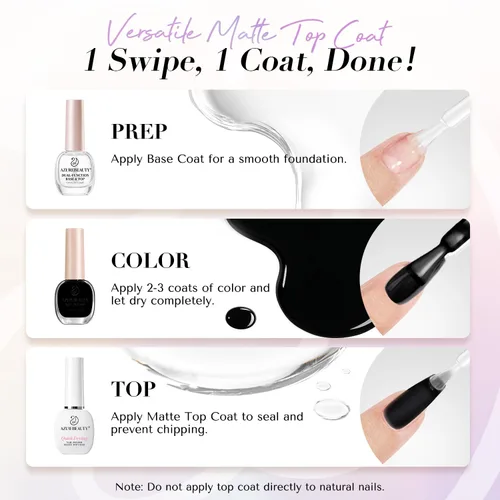 Vista 9 de AZUREBEAUTY Esmalte de Uñas con Capa Superior Mate – Transparente Natural de Secado Rápido, Larga Duración, Fórmula de Secado al Aire, Acabado