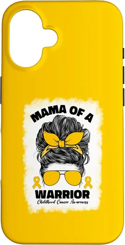 Vista 32 de Mama of A Warrior Messy Bun Mom Childhood Cancer Awareness Case for iPhone 17