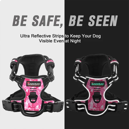 Vista 37 de BARKBAY - Arnés para perro sin tirones con clip frontal, material resistente y reflectante, asa de fácil control para pasear perros grandes