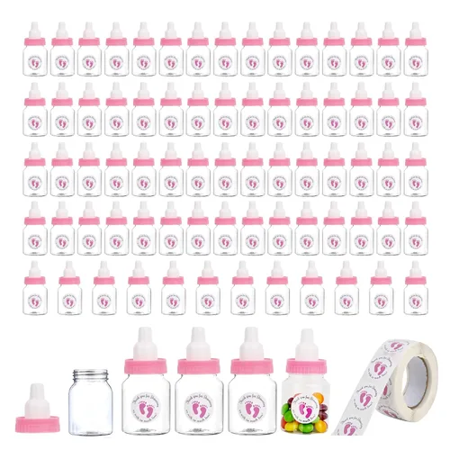 Vista 9 de 144 mini biberones azules para regalos de baby shower, plástico, ventilado, botella estándar, 5.5 onzas, juego de 144 con 500 calcomanías 144 azul