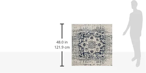 Vista 2 de SAFAVIEH Madison Collection - Alfombra de área cuadrada de 4 pies, color crema y azul marino, diseño desgastado de medallón de copo de nieve,