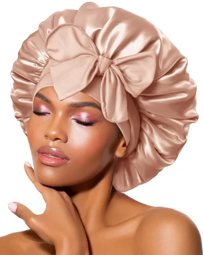 Vista 28 de BONNET QUEEN - Gorro de seda para dormir de BONNET QUEEN, gorro de satén para dormir con banda de amarre ajustable, para cabello rizado, de una sola