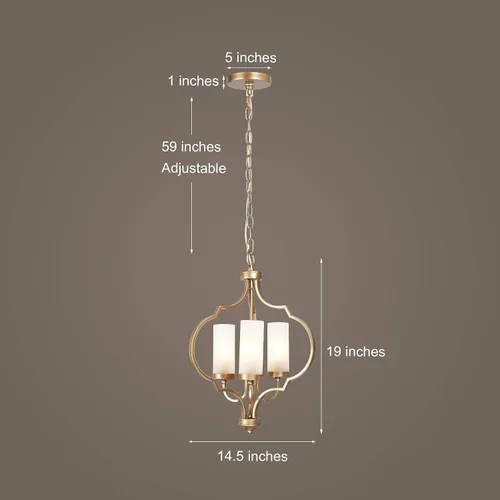 Vista 5 de classy leaves Candelabro dorado, 3 luces colgantes de granja para isla de cocina con pantalla de vidrio esmerilado, modernos candelabros de orbe