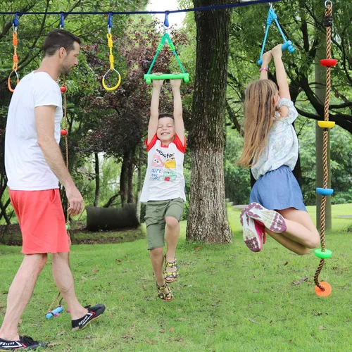 Vista 6 de Rainbow Craft Paquete de 3 barras de Ninja Monkey para niños, barras de trapecio para accesorios de carrera de obstáculos ninja, 3 piezas