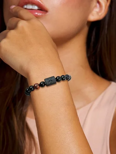 Vista 2 de Dcfywl731 Pulsera de pareja del zodiaco para hombres, pulseras de piedra natural de ónix negro para mujeres, regalos para hombres, regalos