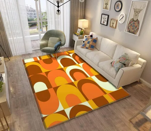 Vista 2 de Alfombra de área industrial retro naranja de los años 70, antideslizante, alfombra de pasillo para dormitorio, interior y exterior, tapete de juego