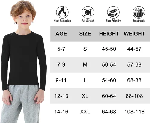 Vista 4 de MRIGNT 2 Pack Youth Boys Thermal Compression Shirts Long Sleeve Fleece Baselayer Soccer Baseball Running Base Layer