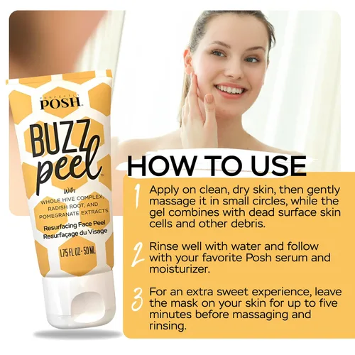 Vista 6 de Perfectly Posh Buzz Peel - Pelaje facial rejuvenecedor Contains Glycolic Acid, Lactic Acid, and Whole Hive Complex, Resurfacing Face Peel for
