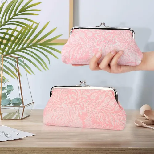 Vista 2 de Oyachic 2 paquetes de monedero vintage hoja bolsa larga monedero mujeres cartera beso cerradura cosmética maquillaje bolsa cierre embrague