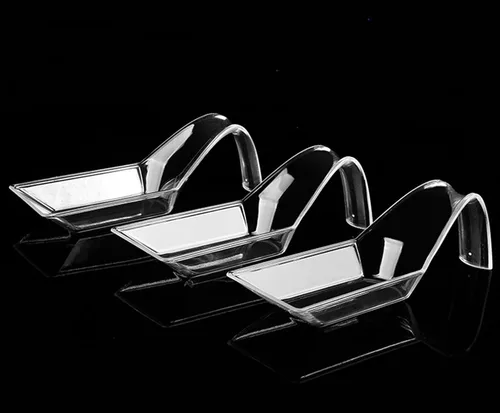 Vista 3 de Paquete de 100 platos de postre transparentes, platos de plástico para aperitivos, platos de postre, cucharas de degustación, mini platos