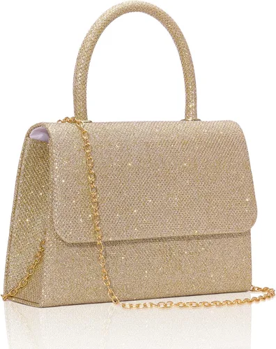 Vista 13 de Larcenciel Bolsos de noche para mujer, bolso de mano de noche con asa superior con purpurina con cadena para fiesta, graduación, boda, cóctel club
