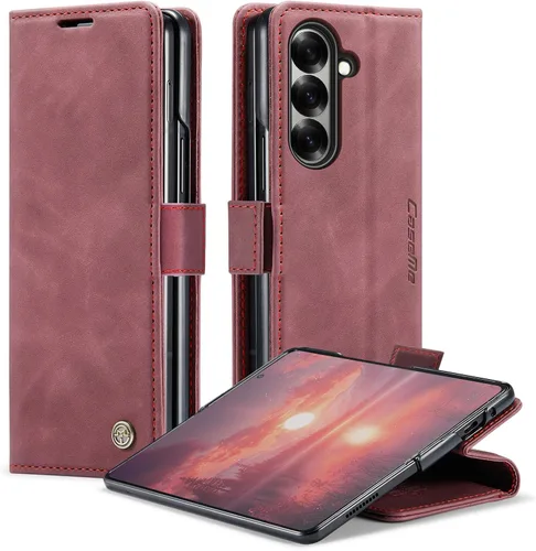 Vista 107 de Funda tipo cartera para Samsung Galaxy Z Fold 7 de piel con tarjetero y función atril, cierre magnético, bloqueo RFID, TPU a prueba de golpes, Negro