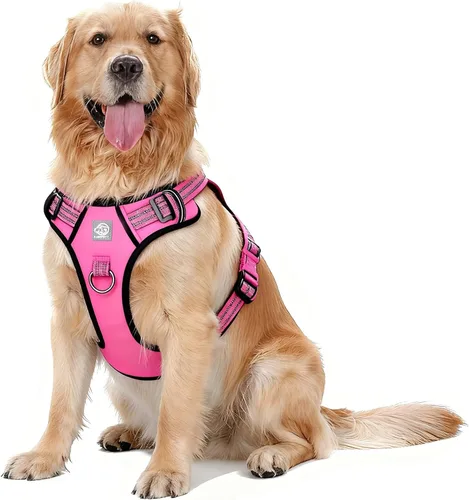 Vista 9 de Arnés de chaleco para perros - Acolchado ajustable reflectante con diseño fácil de poner y accesorio de correa (S, negro)