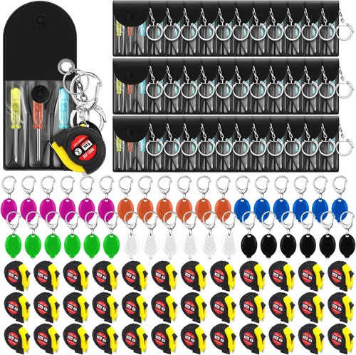 Vista 12 de Jutom - Juego de 18 llaveros con mini destornillador, cinta métrica retráctil, luces LED, regalo de regreso a la escuela, a granel para hombres