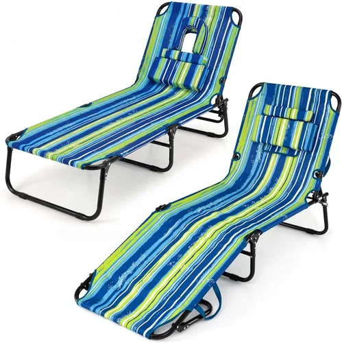 Vista 17 de Giantex Silla bronceadora, silla de patio ajustable con orificio para la cara, almohadas extraíbles, correa de transporte, silla de diseño, silla