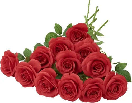 Vista 11 de 12 piezas Rosas Flores Artificiales Rosas Falsas Azul Bebé Rosas de Seda Flores de Seda Blancas Rosas con Tallos Largos para Bodas Hogar Fiestas