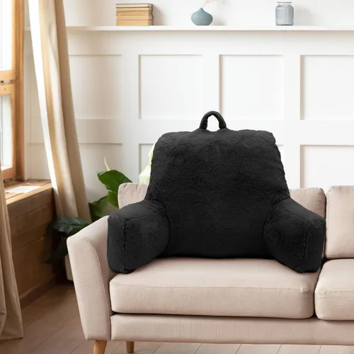 Vista 7 de Almohada de Lectura Grande para Cama, Respaldo con Brazos, Soporte de Espalda para Sentarse en la Cama, Sofá para Descansar, Respaldo, Negro