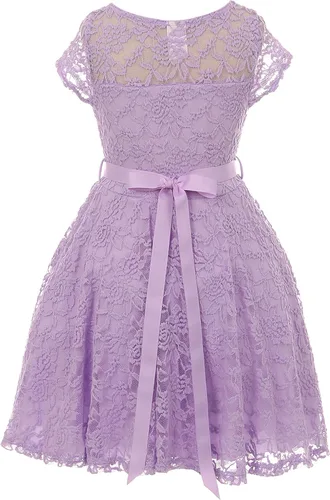 Vista 38 de Little Girl - Vestido de niña con manga de encaje y cinturón de piedras