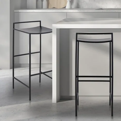 Vista 2 de JONATHAN Y Svelte - Taburete de bar de metal, altura del asiento de 29.5 pulgadas, silla de bar industrial moderna sin brazos con reposapiés Negro