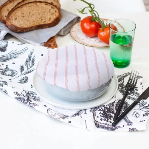 Vista 3 de Fundas reutilizables de tela de algodón para tazones: fundas elásticas lavables para almacenamiento de alimentos, 3 unidades, bolsas