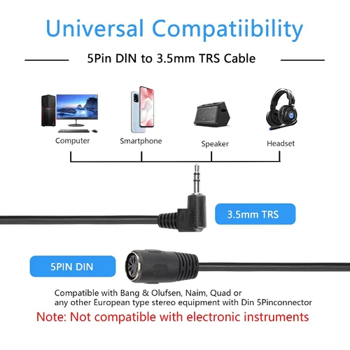Vista 3 de SinLoon Cable DIN hembra de 5 pines, DIN de 5 pines a 90 grados 0.138 in (1/8 pulgadas), cable de audio estéreo TRS macho para sistema B & O