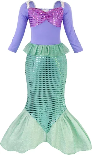 Vista 9 de HenzWorld Vestido de niña niña sirena disfraz princesa cumpleaños Cosplay fiesta joyería accesorios lentejuelas colas trajes