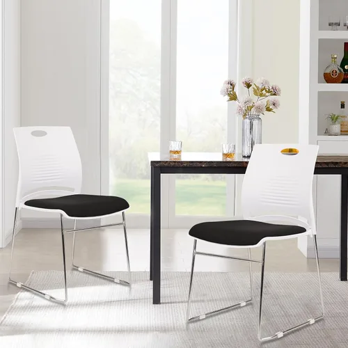 Vista 2 de CLATINA Silla apilable para oficina en casa, sillas apilables de recepción con base de trineo de metal, silla de banquete, sala de conferencias