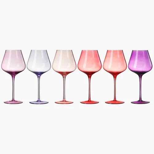 Vista 6 de Colors of Love - Juego de 6 copas de vino de cristal rosa y rojo de San Valentín, estilo italiano, elegante estilo italiano, cristalería de 24
