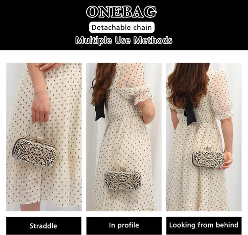 Vista 6 de GOKTOW Bolso de mano con diamantes de imitación, bolsa de noche floral de cristal brillante para mujer, formal, graduación, boda, fiesta