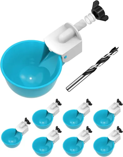 Vista 16 de Vasos para beber pollo (paquete de 8) con broca de 3/8 pulgadas, color azul Automatic Poultry Drinker Feeder Kit for Chickens, Ducks, Turkeys