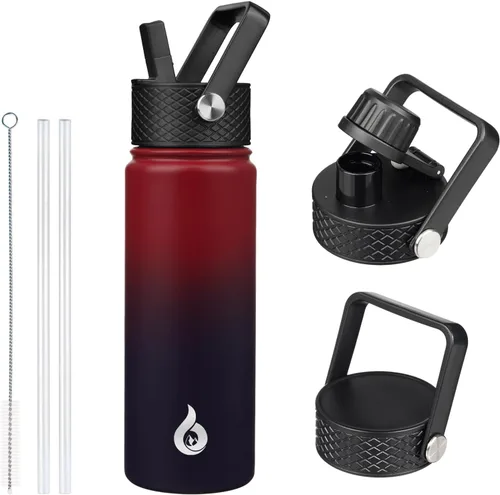 Vista 83 de BJPKPK Botellas de Agua Aisladas con Tapa de Pajita, Botella de Agua de Acero Inoxidable de 18oz, Termo Frío Caliente con 3 Tapas, Vaso de Viaje a