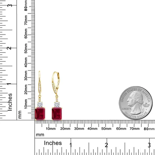 Vista 2 de Charles & Colvard - Aretes colgantes para mujer (6.06 cttw, piedra central 0.354 x 0.276 in, piedras pequeñas 0.157 in), Metal Gema, Rubí sintético