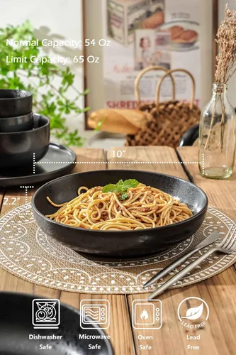 Vista 2 de S&Q'S CERAMICS Grandes Cuencos de Pasta, Juego de 4 Cuencos Grandes para Ensalada de 65 onzas, Platos de Cerámica Anchos y Poco Profundos de 10