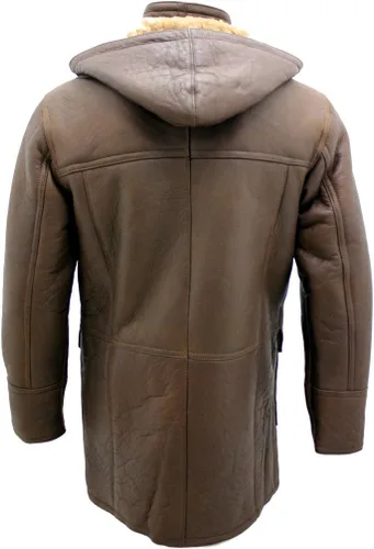 Vista 6 de Infinity Abrigo de piel de oveja marrón con capucha desmontable para hombre