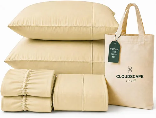 Vista 92 de CLOUDSCAPE LINEN 400TC 100% Egyptian Cotton Luxury Twin Bed Sheets - White