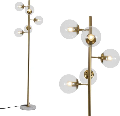 Vista 10 de KCO Lighting Five Globe - Lámpara de pie moderna de mediados de siglo, pantalla de vidrio de leche, acabado negro, base de mármol para sala de estar