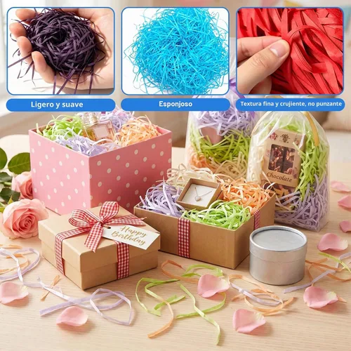 Vista 3 de Twdrer Paquete de 20 cintas de rafia multicolor de 14 onzas / 14.11 oz para envolver regalos de papel de seda, manualidades, relleno de embalaje