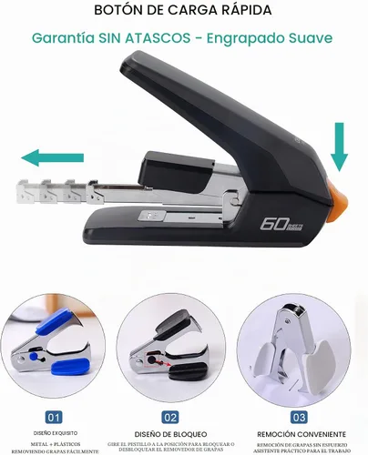 Vista 5 de Engrapadora Deli resistente sin esfuerzo, grapado de un solo toque, engrapadora ergonómica fácil de cargar, capacidad de 60 hojas, incluye 2000