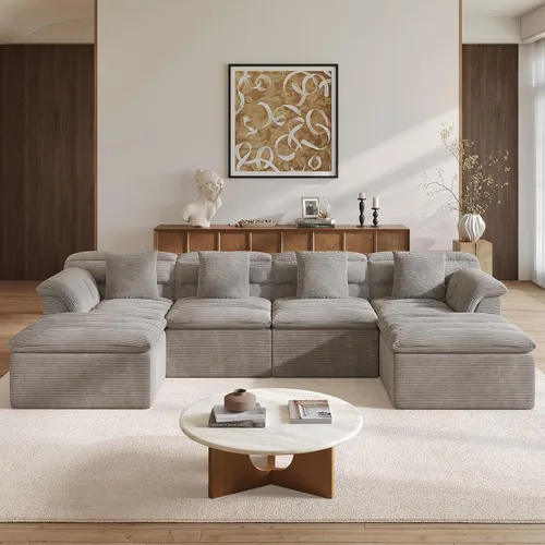 Vista 12 de Sofá modular de 111.8 pulgadas con otomana, sofá de nube sin hueso con asiento profundo, cómodos sofás de pana en forma de U para sala de estar,