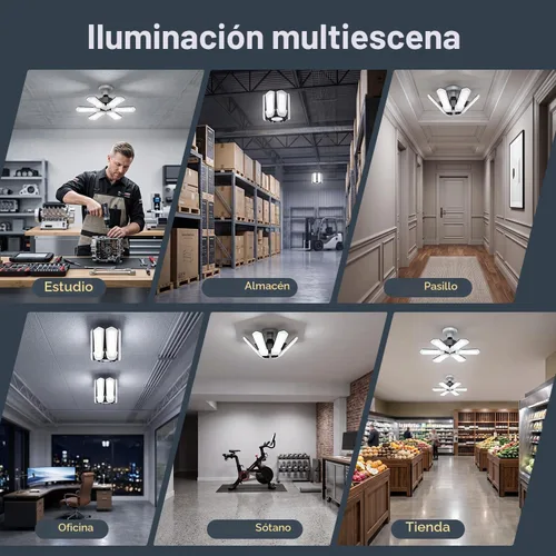 Vista 5 de TANBABY Paquete de 1 luz LED de garaje, luz de techo deformable, 15000LM