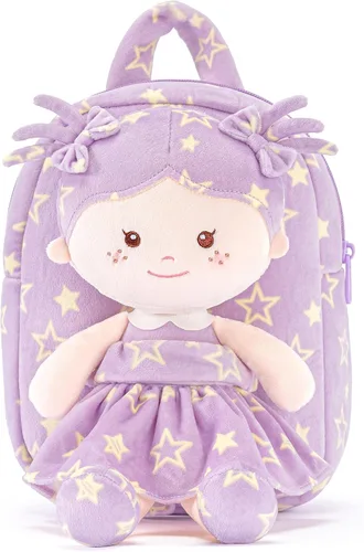 Vista 26 de Onetoo Mochila para niños pequeños, regalos de regreso a clases, mochilas para niñas y niños con muñecas de bebé ligeras y suaves en vestido