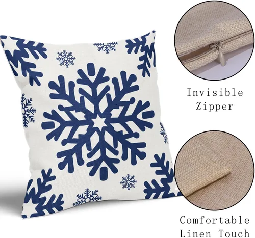 Vista 155 de Fundas de almohada decorativas de Navidad negras 40x40 cm con copos de nieve blancos de Navidad, juego de 2, temática rústica de invierno