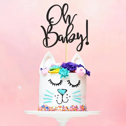 Vista 5 de Oh Baby Cake Toppers - Palillos para pasteles de baby shower para celebrar baby shower, suministros de decoración de fiesta de cumpleaños de niños