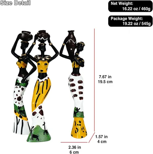 Vista 5 de Paquete de 3 esculturas de estatuas africanas, figuras tribales de dama, África, decoración del hogar, figuras de arte, manualidades coleccionables