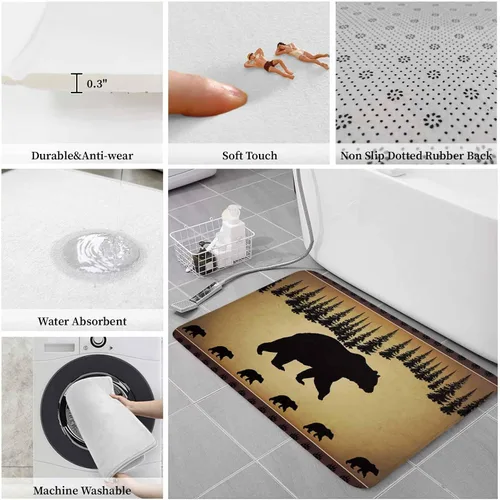 Vista 4 de Libaoge Juego de 2 tapetes de cocina retro con diseño de oso polar y pino, tapete de corredor con silueta de pino, antifatiga, cómodo tapete