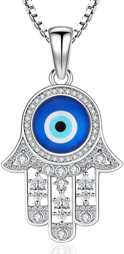 Vista 66 de Aniu Joyería de plata de ley 925 Hamsa de Fátima para mujer con circonita cúbica, viene con caja de regalo negra