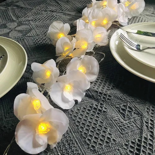 Vista 5 de Guirnalda de luces artificiales de orquídea artificial de 9.8 pies, funciona con USB, luces de hadas de orquídea de mariposa para boda, hogar